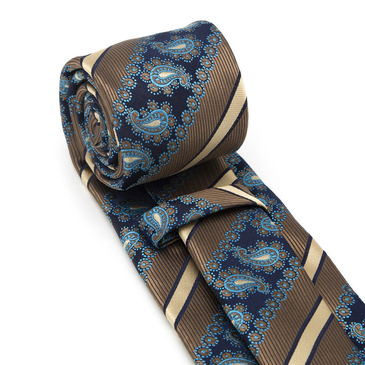 3Pcs Men's Brown Stripes & Navy Paisley Necktie Set - image 4