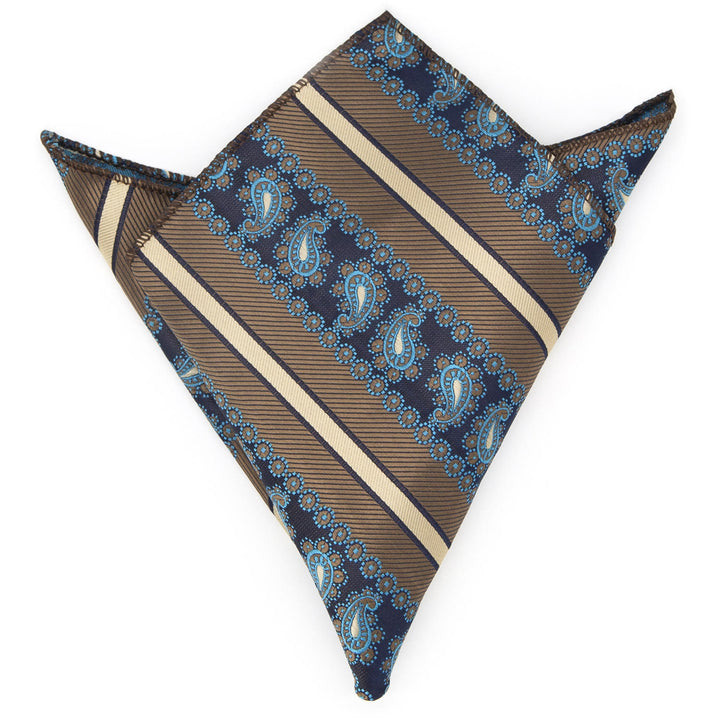 3Pcs Men's Brown Stripes & Navy Paisley Necktie Set - image 5