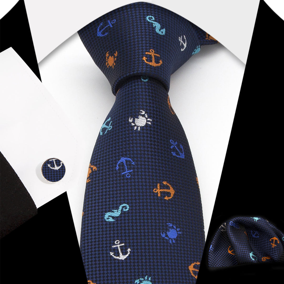 3Pcs Men's Navy Blue Nautical Themed Necktie Set - Navy Blue - image 0