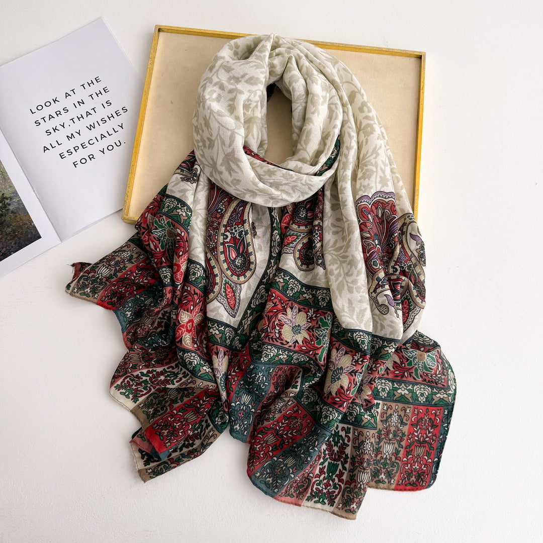 Women's Retro Patterned Lightweight Flowy Scarf - Off-white - image 0