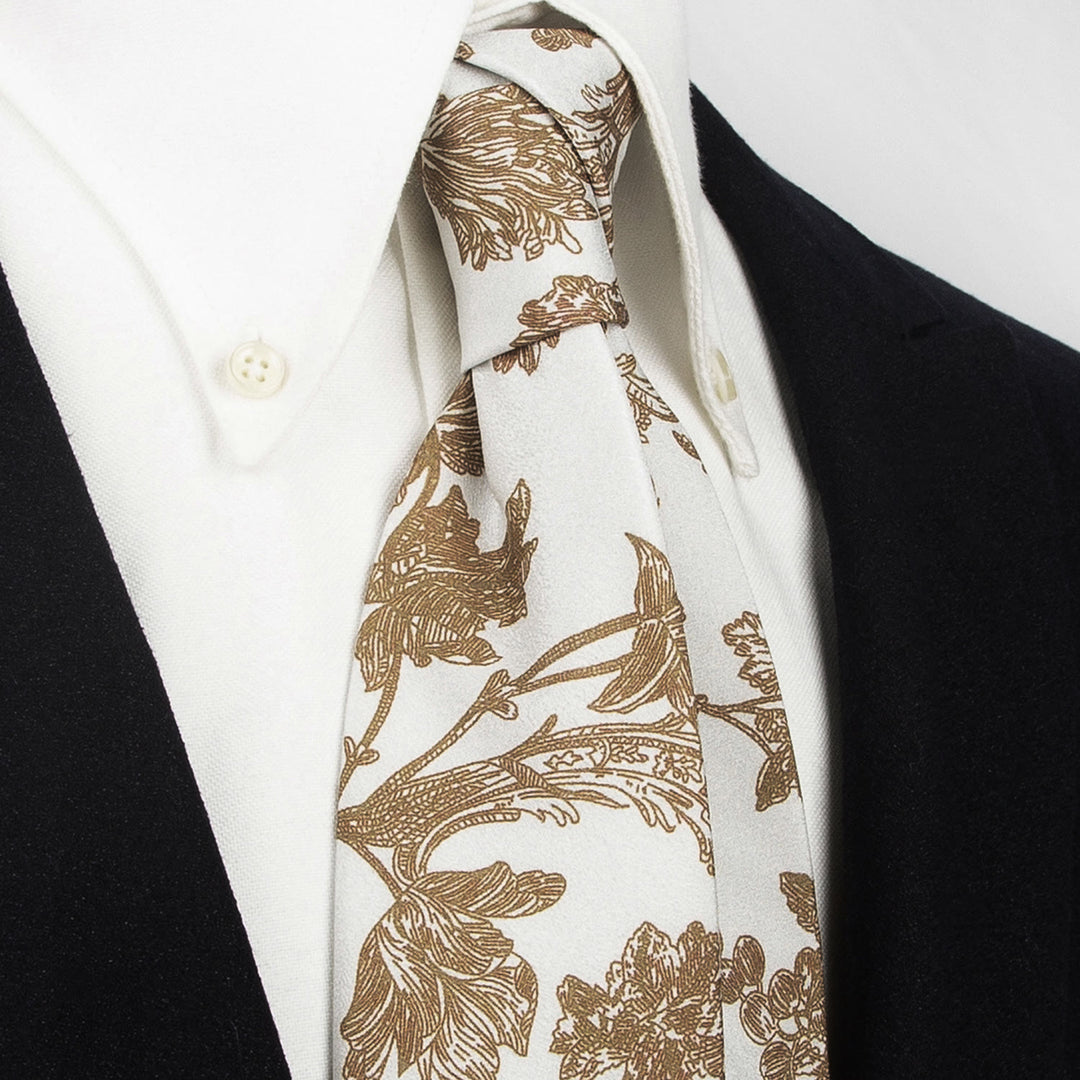 Men's Timeless Style Retro Floral Print Wide Necktie - White - image 21