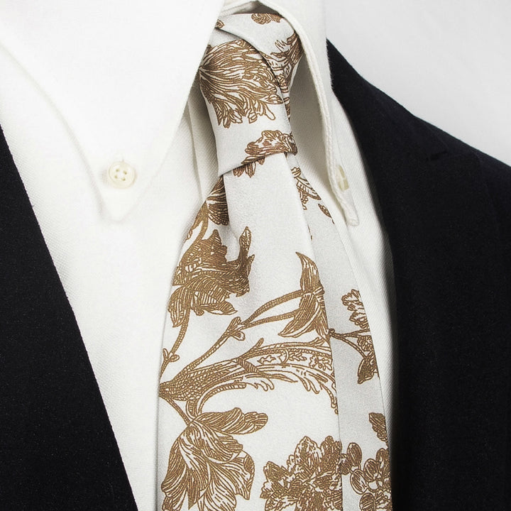 Men's Timeless Style Retro Floral Print Wide Necktie - White - image 21