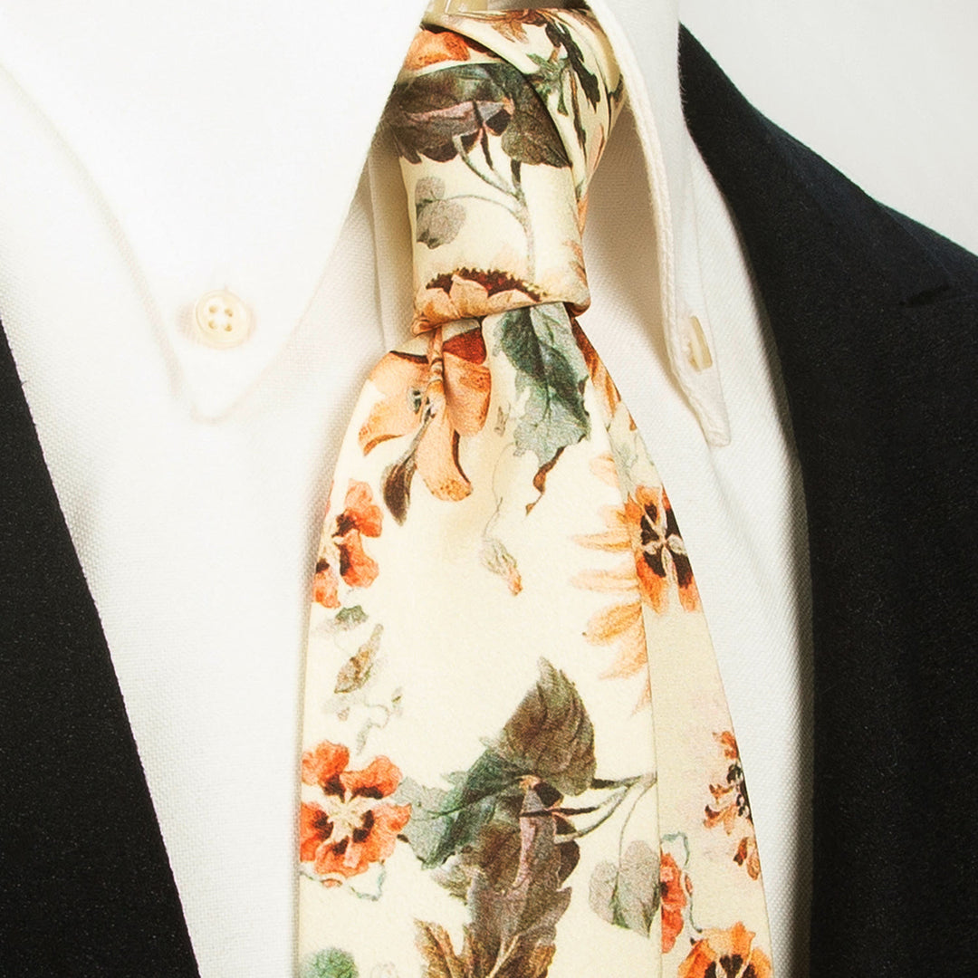Men's Timeless Style Retro Floral Print Wide Necktie - Ivory - image 0