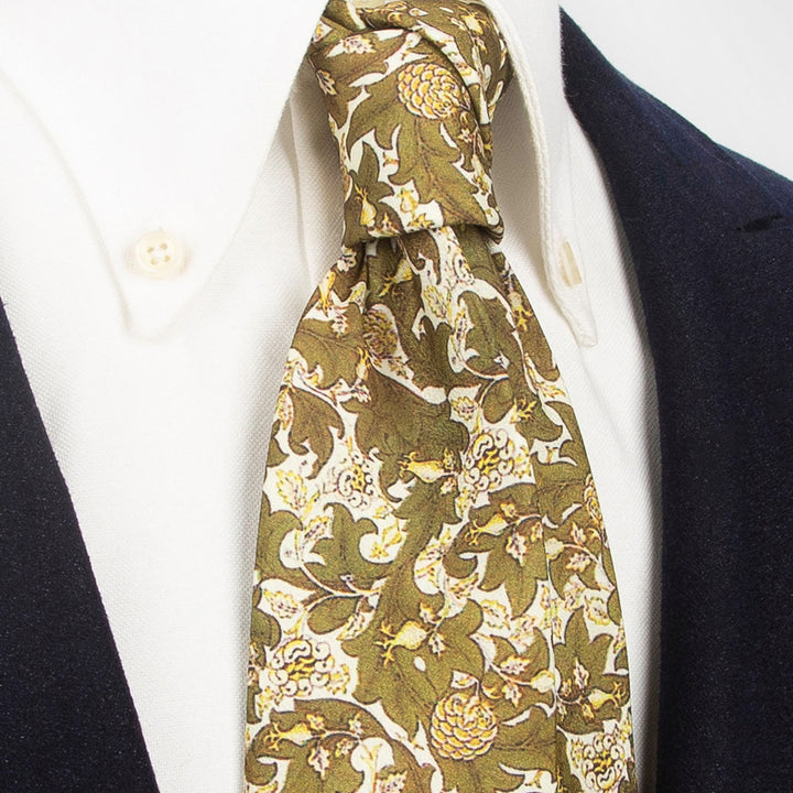 Men's Timeless Style Retro Floral Print Wide Necktie - Olive - image 15