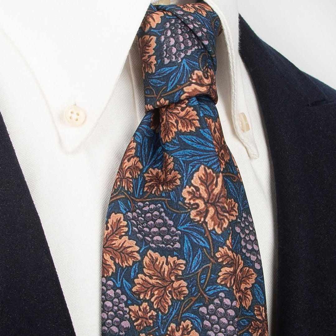 Men's Timeless Style Retro Floral Print Wide Necktie - Navy - image 3
