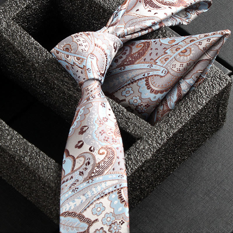 2Pcs Men's Ornate Paisley Fabric Necktie Pocket Square Set - Style #3 - image 5