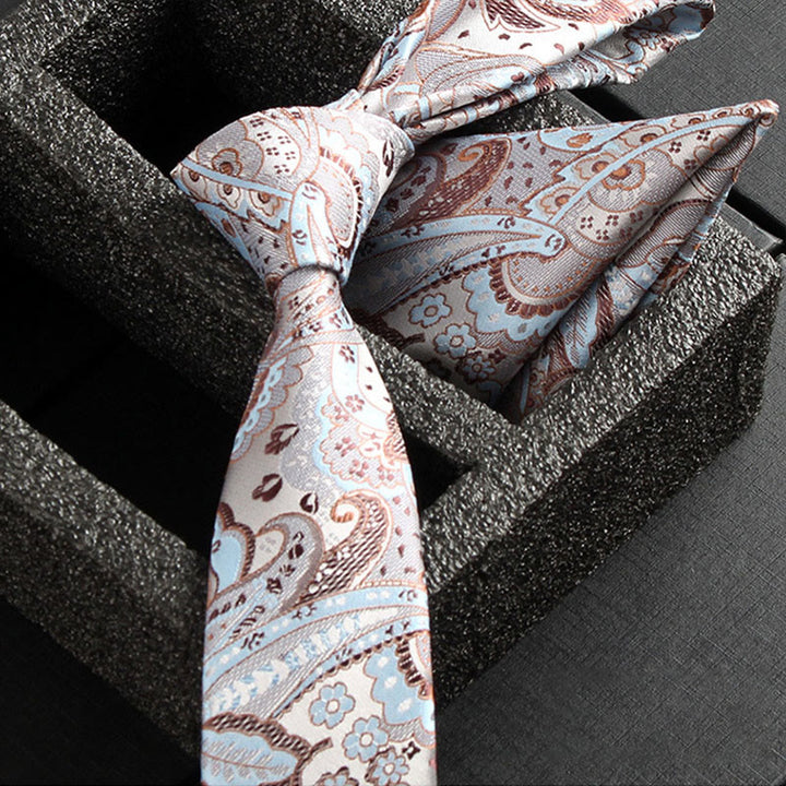 2Pcs Men's Ornate Paisley Fabric Necktie Pocket Square Set - Style #3 - image 5