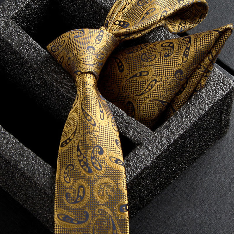 2Pcs Men's Ornate Paisley Fabric Necktie Pocket Square Set - Style #2 - image 4