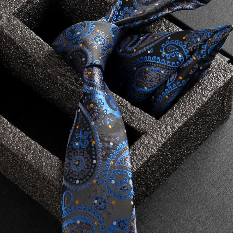 2Pcs Men's Ornate Paisley Fabric Necktie Pocket Square Set - Style #7 - image 9