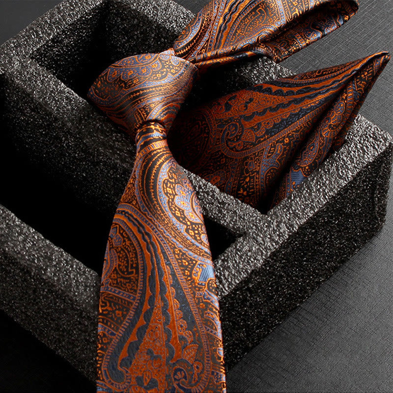 2Pcs Men's Ornate Paisley Fabric Necktie Pocket Square Set - Style #6 - image 8