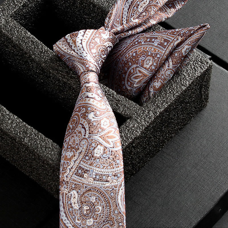 2Pcs Men's Ornate Paisley Fabric Necktie Pocket Square Set - Style #5 - image 7
