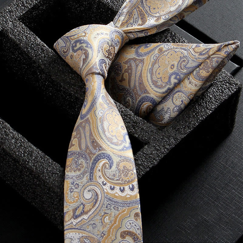 2Pcs Men's Ornate Paisley Fabric Necktie Pocket Square Set - Style #10 - image 12