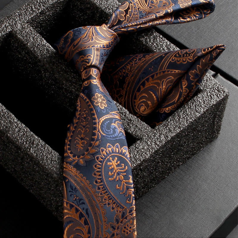 2Pcs Men's Ornate Paisley Fabric Necktie Pocket Square Set - Style #14 - image 16