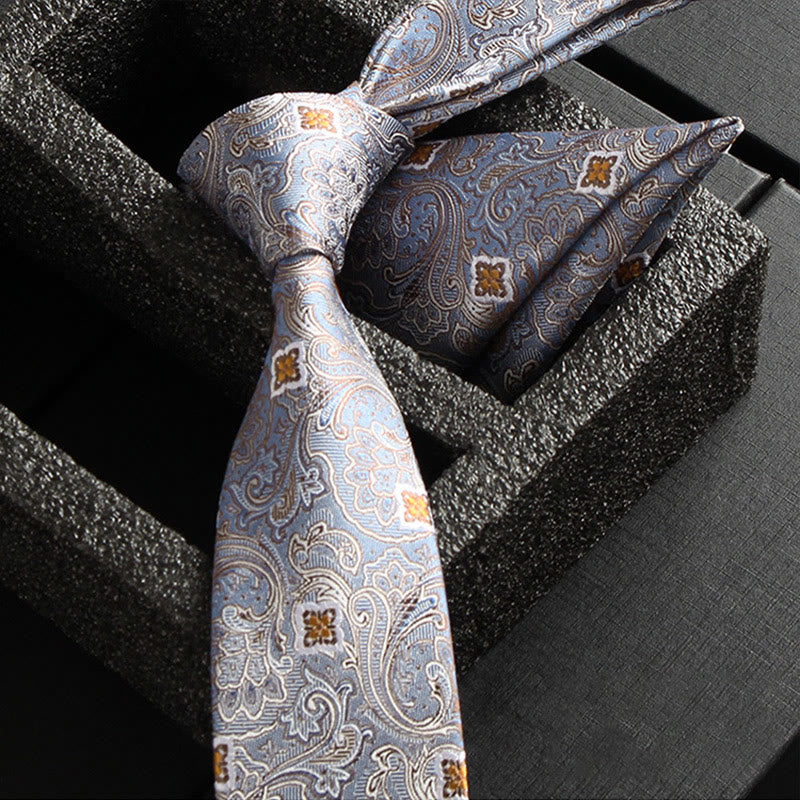 2Pcs Men's Ornate Paisley Fabric Necktie Pocket Square Set - Style #9 - image 11