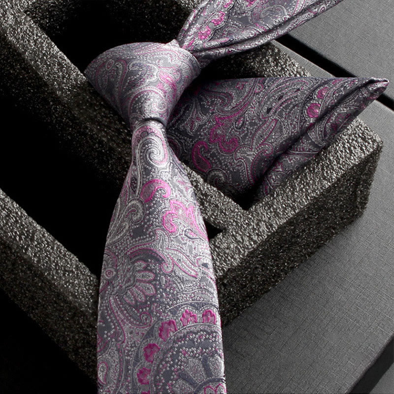 2Pcs Men's Ornate Paisley Fabric Necktie Pocket Square Set - Style #18 - image 20