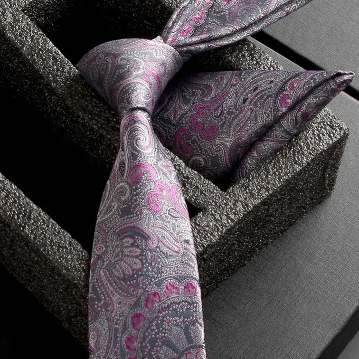 2Pcs Men's Ornate Paisley Fabric Necktie Pocket Square Set - Style #18 - image 20