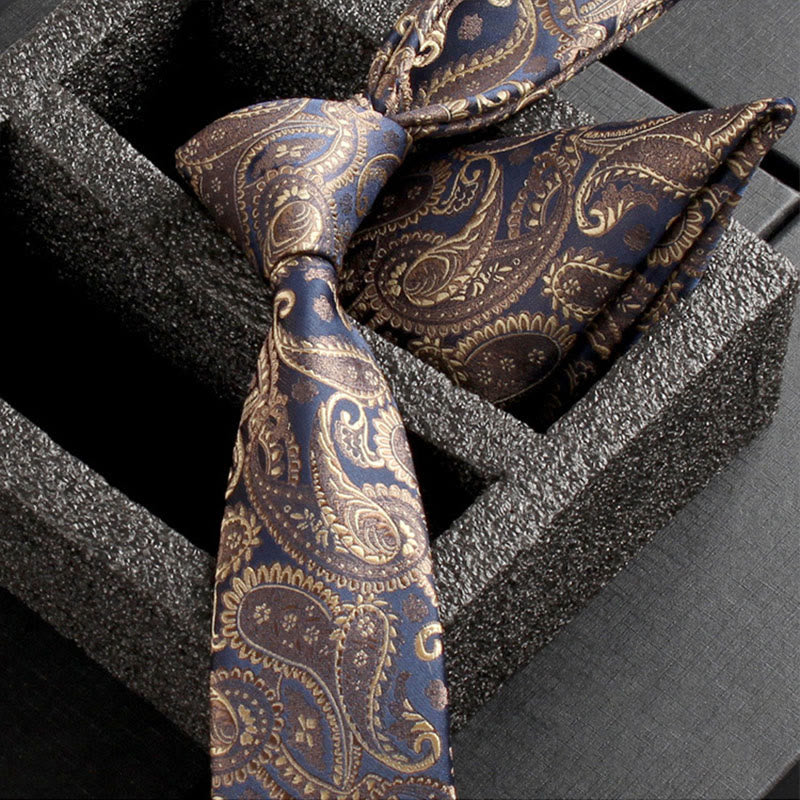 2Pcs Men's Ornate Paisley Fabric Necktie Pocket Square Set - Style #19 - image 21
