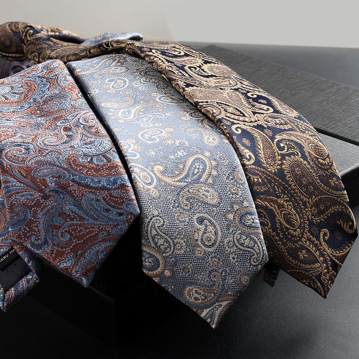 2Pcs Men's Ornate Paisley Fabric Necktie Pocket Square Set - image 2
