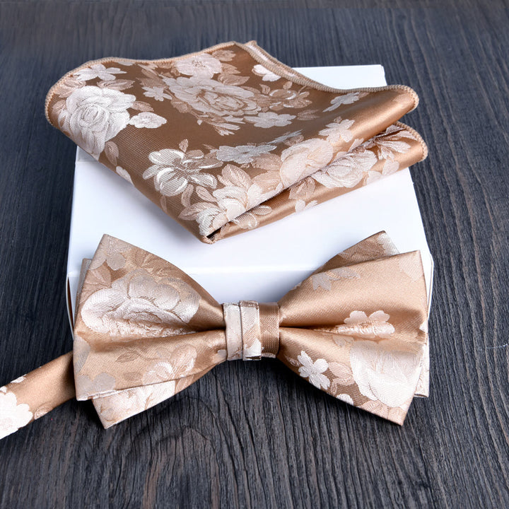 2pcs Men's Floral Pattern Lustrous Fabric Bowtie Pocket Square Set - Style #4 - image 3