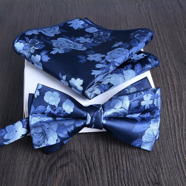 2pcs Men's Floral Pattern Lustrous Fabric Bowtie Pocket Square Set - Style #6 - image 5