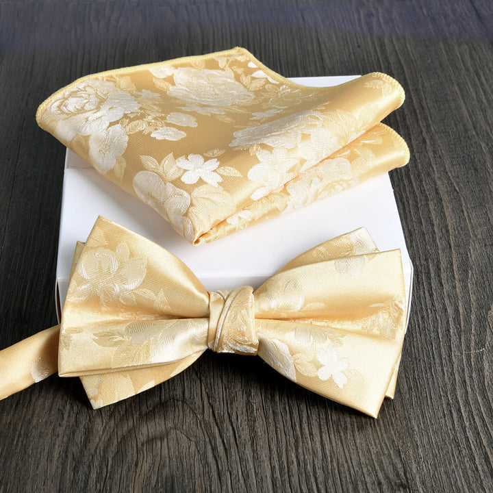 2pcs Men's Floral Pattern Lustrous Fabric Bowtie Pocket Square Set - Style #7 - image 6