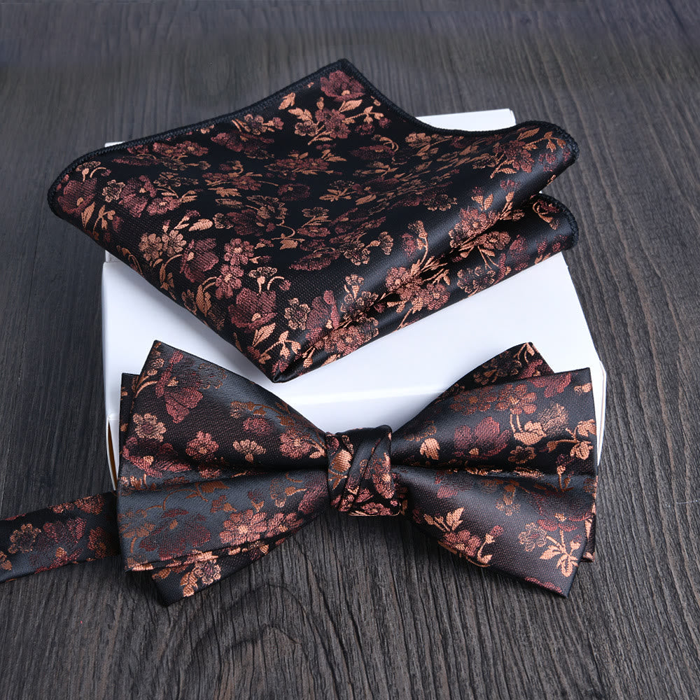2pcs Men's Floral Pattern Lustrous Fabric Bowtie Pocket Square Set - Style #9 - image 8