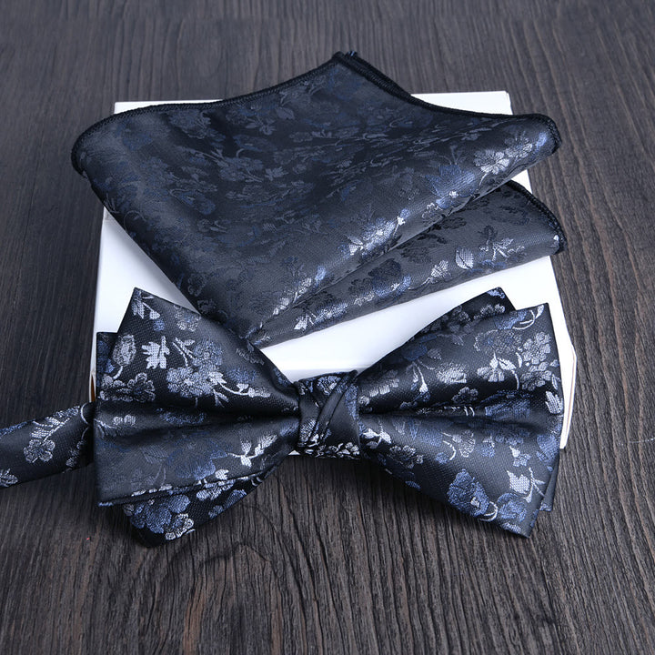 2pcs Men's Floral Pattern Lustrous Fabric Bowtie Pocket Square Set - Style #12 - image 11
