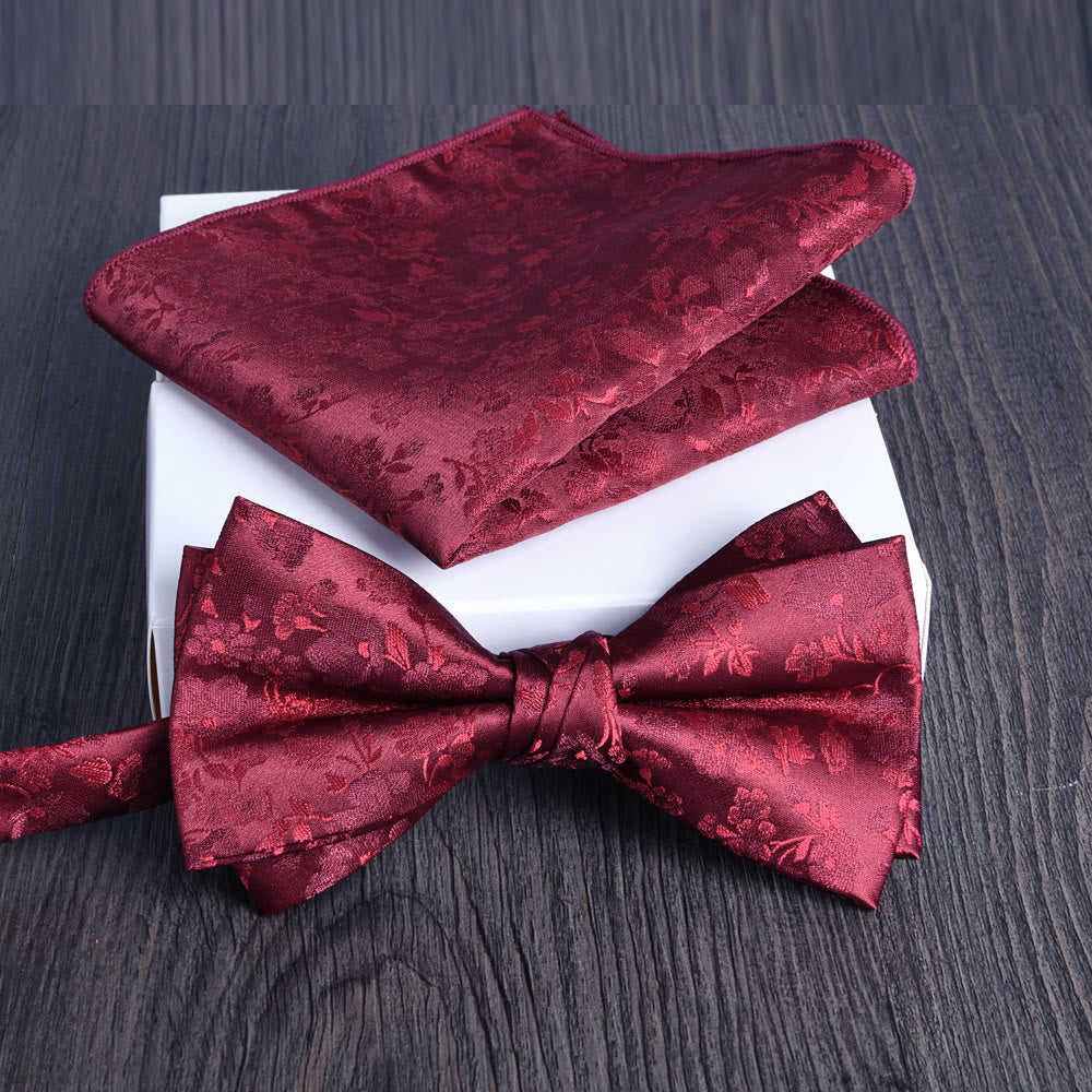 2pcs Men's Floral Pattern Lustrous Fabric Bowtie Pocket Square Set - Style #10 - image 9