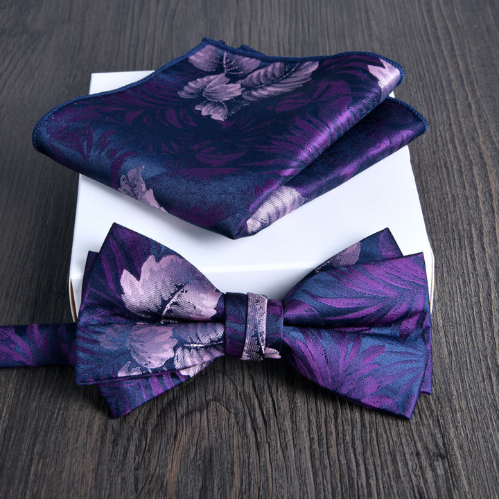 2pcs Men's Floral Pattern Lustrous Fabric Bowtie Pocket Square Set - Style #13 - image 12