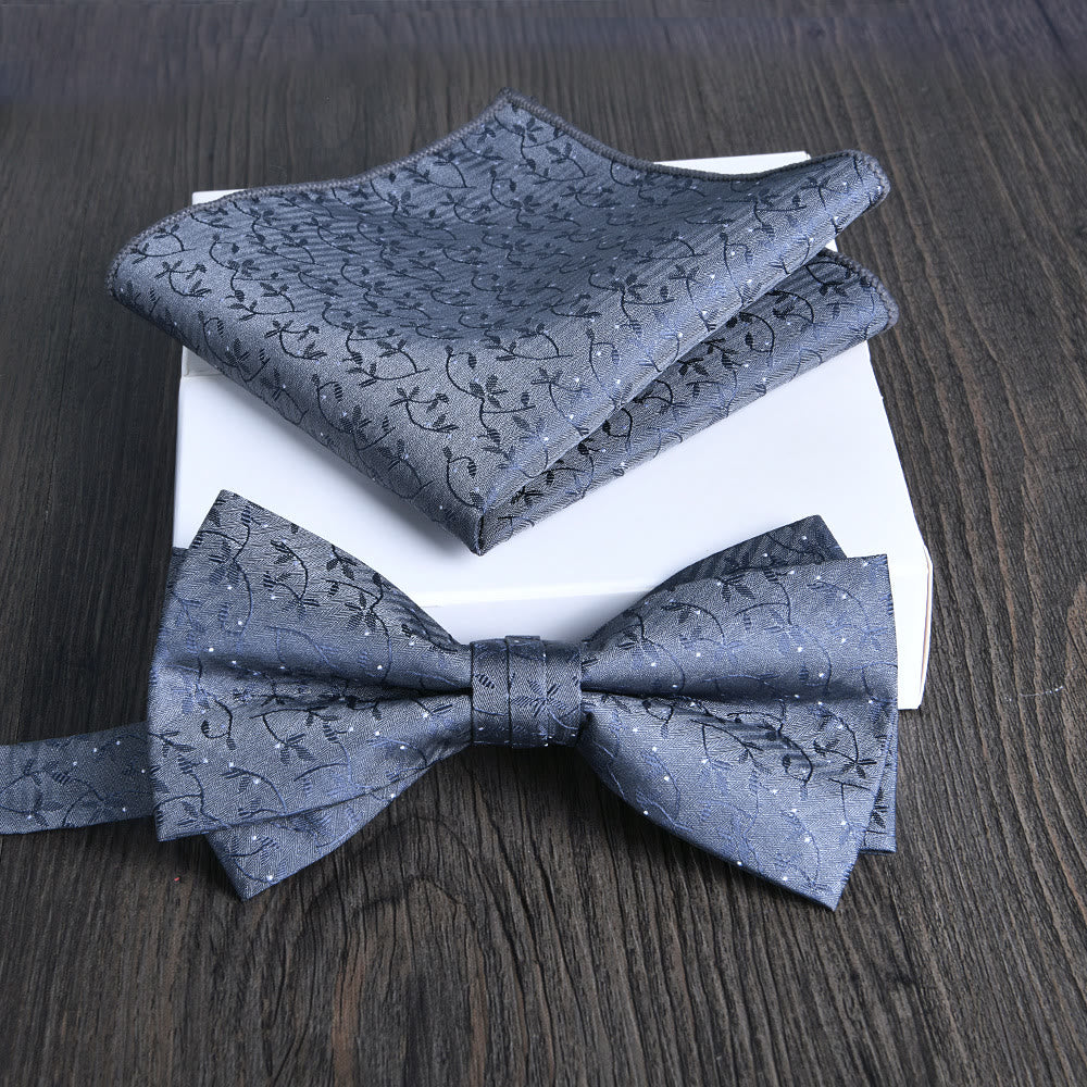 2pcs Men's Floral Pattern Lustrous Fabric Bowtie Pocket Square Set - Style #8 - image 7