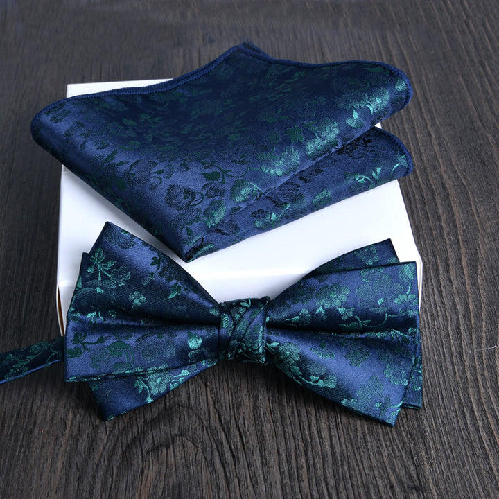 2pcs Men's Floral Pattern Lustrous Fabric Bowtie Pocket Square Set - Style #11 - image 10