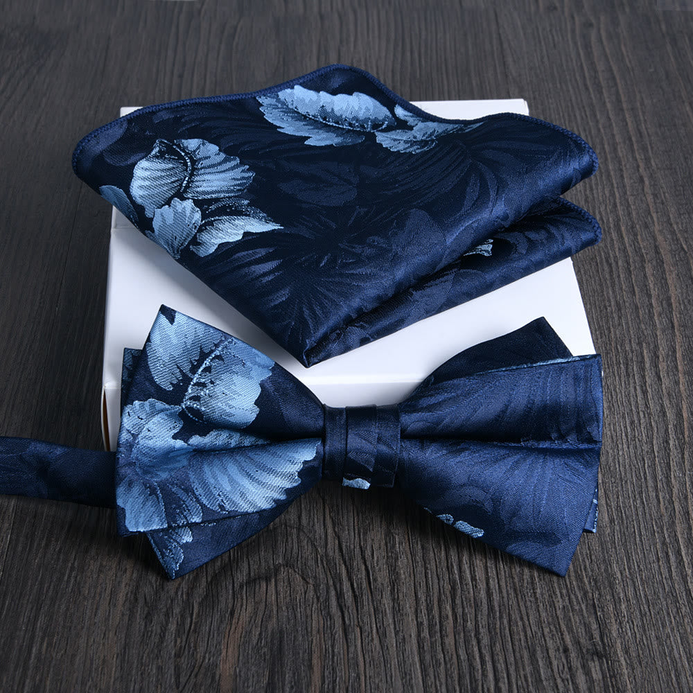 2pcs Men's Floral Pattern Lustrous Fabric Bowtie Pocket Square Set - Style #14 - image 13