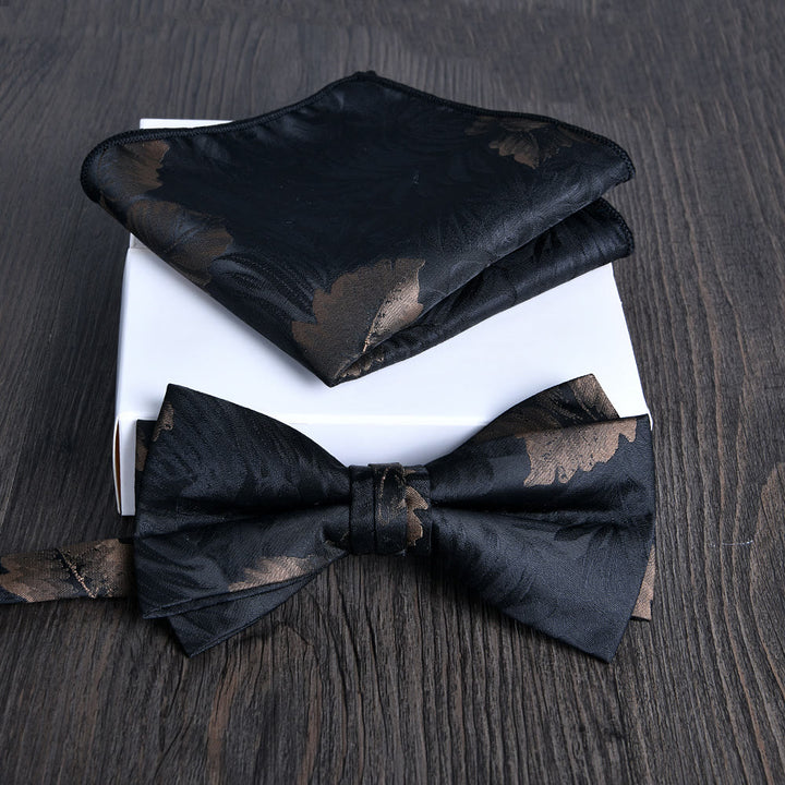 2pcs Men's Floral Pattern Lustrous Fabric Bowtie Pocket Square Set - Style #15 - image 14