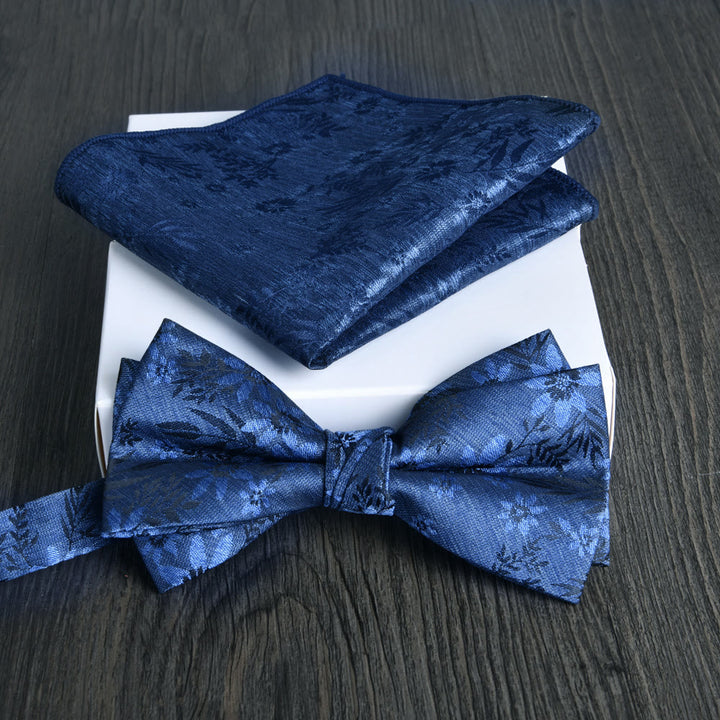 2pcs Men's Floral Pattern Lustrous Fabric Bowtie Pocket Square Set - Style #20 - image 19