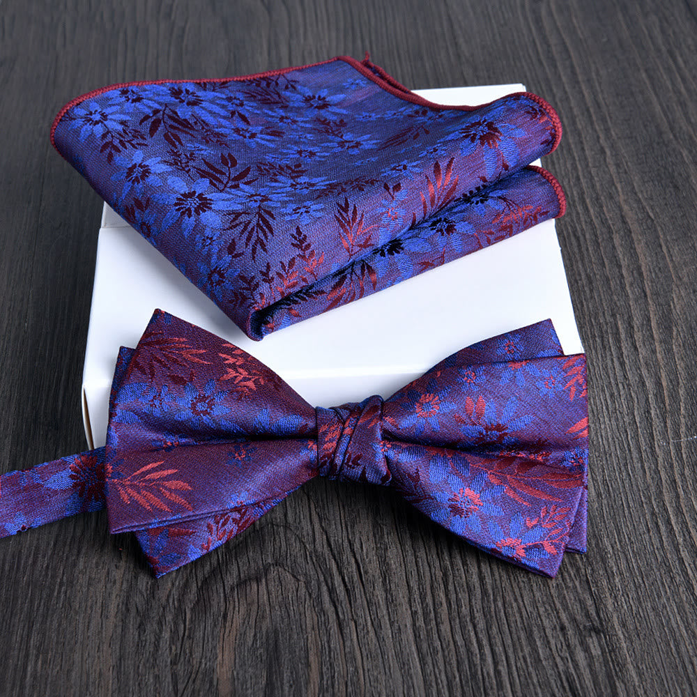 2pcs Men's Floral Pattern Lustrous Fabric Bowtie Pocket Square Set - Style #21 - image 20