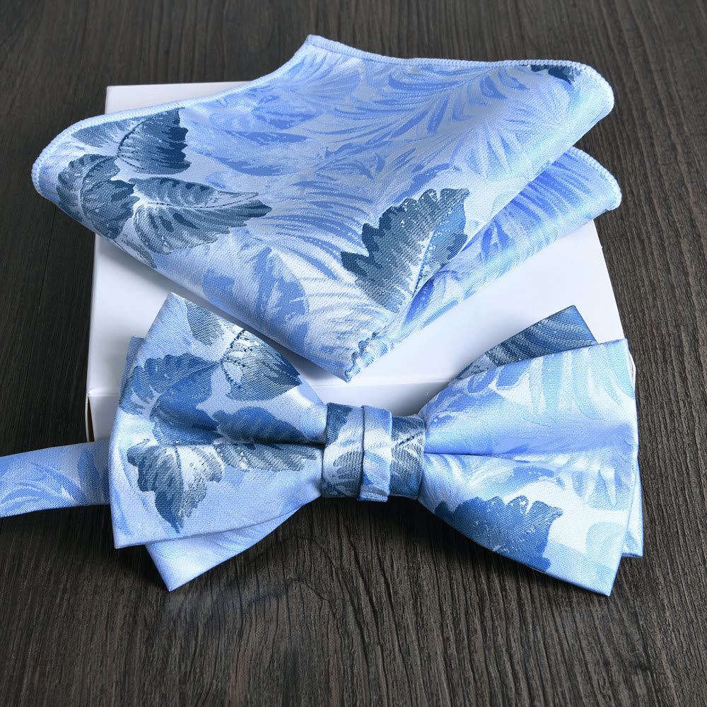 2pcs Men's Floral Pattern Lustrous Fabric Bowtie Pocket Square Set - Style #16 - image 15