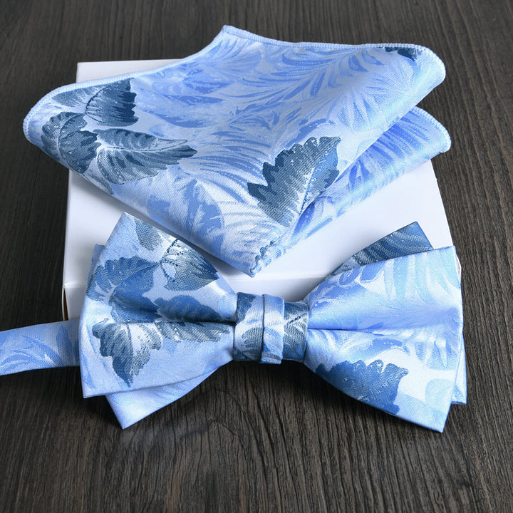 2pcs Men's Floral Pattern Lustrous Fabric Bowtie Pocket Square Set - Style #16 - image 15