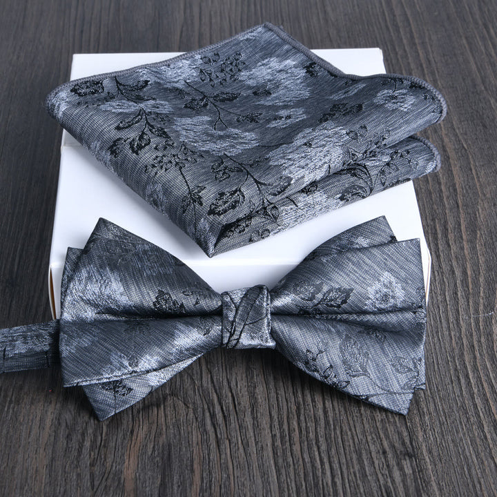 2pcs Men's Floral Pattern Lustrous Fabric Bowtie Pocket Square Set - Style #18 - image 17