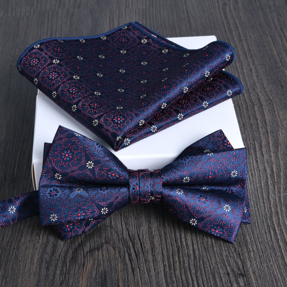 2pcs Men's Floral Pattern Lustrous Fabric Bowtie Pocket Square Set - Style #17 - image 16