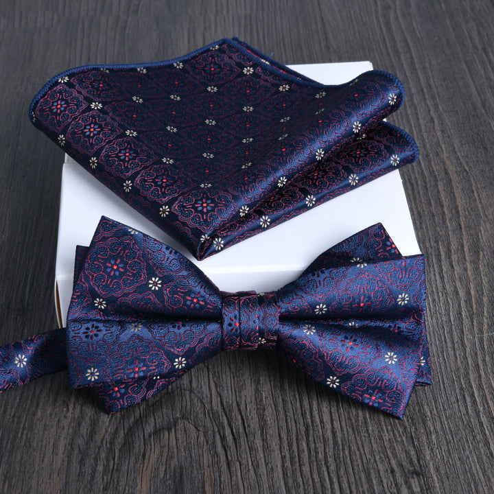 2pcs Men's Floral Pattern Lustrous Fabric Bowtie Pocket Square Set - Style #17 - image 16