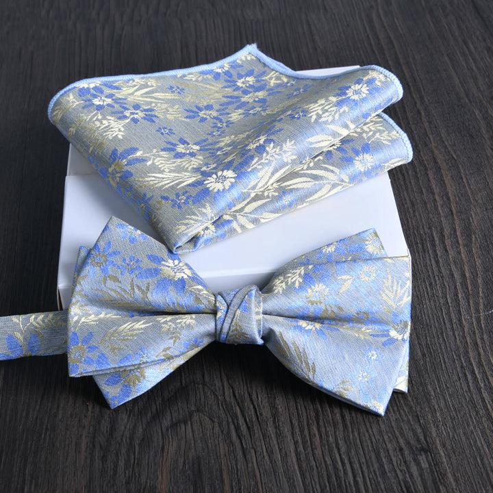 2pcs Men's Floral Pattern Lustrous Fabric Bowtie Pocket Square Set - Style #23 - image 22