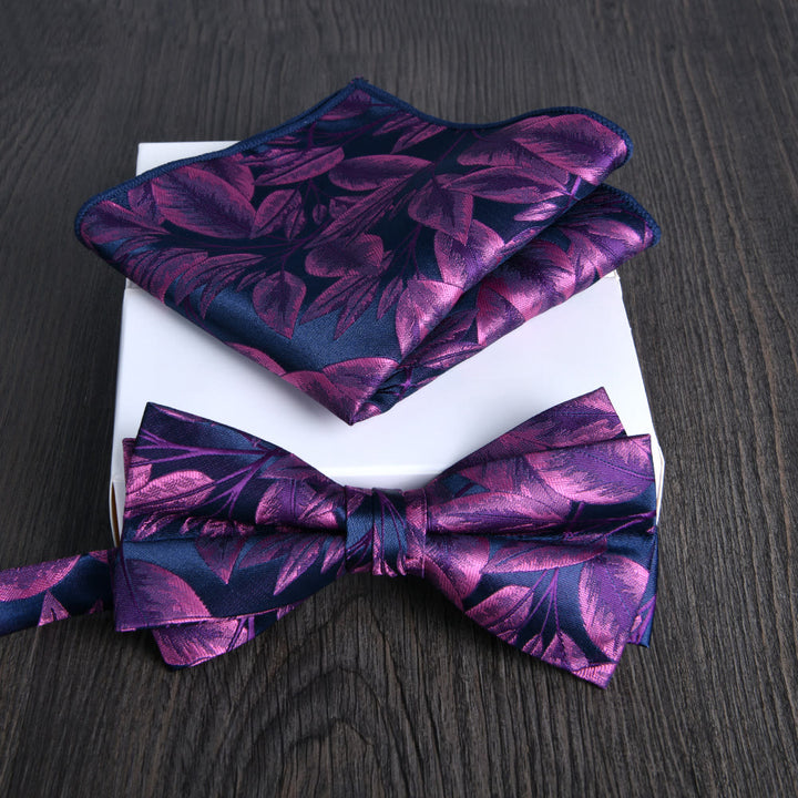 2pcs Men's Floral Pattern Lustrous Fabric Bowtie Pocket Square Set - Style #27 - image 26