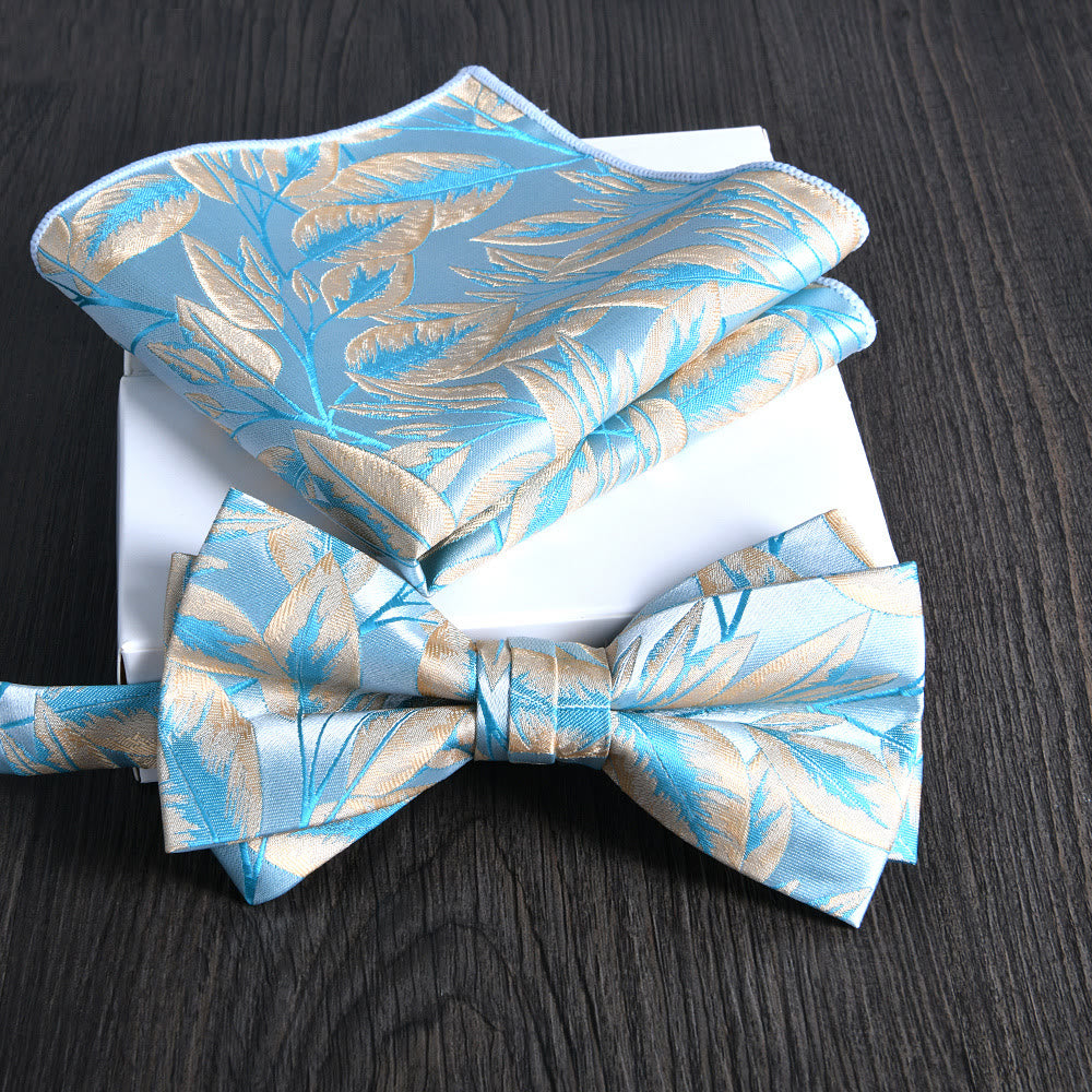 2pcs Men's Floral Pattern Lustrous Fabric Bowtie Pocket Square Set - Style #26 - image 25