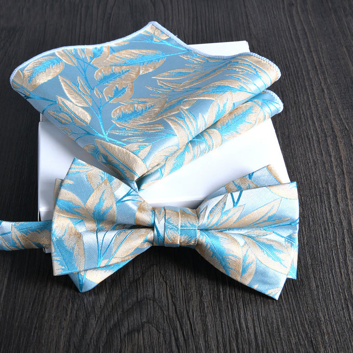 2pcs Men's Floral Pattern Lustrous Fabric Bowtie Pocket Square Set - Style #26 - image 25