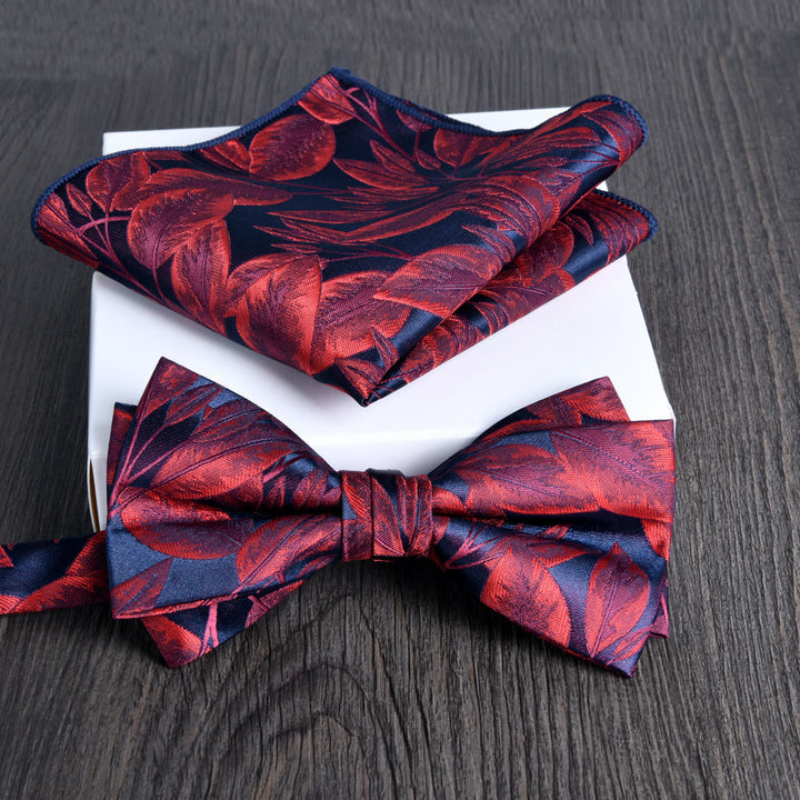 2pcs Men's Floral Pattern Lustrous Fabric Bowtie Pocket Square Set - Style #24 - image 23