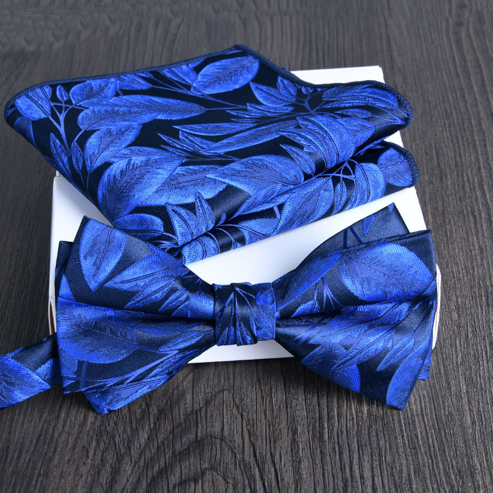 2pcs Men's Floral Pattern Lustrous Fabric Bowtie Pocket Square Set - Style #25 - image 24