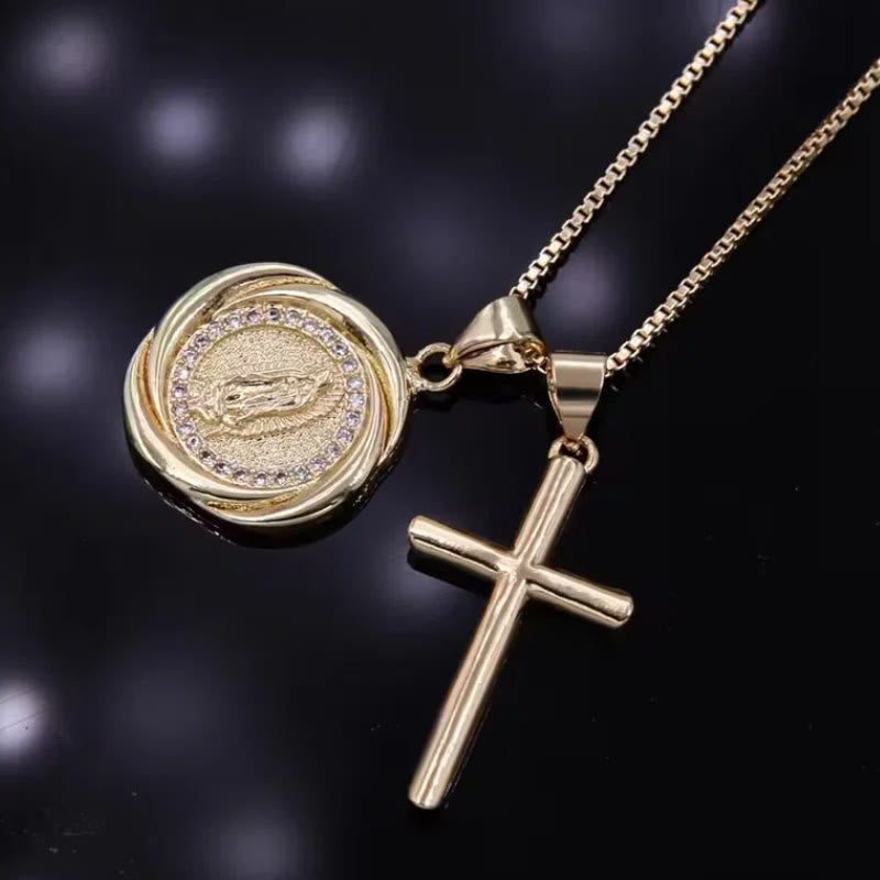 Lustrous Gold-Tone Metal Seal & Cross Dual-Pendant Necklace - Style #1 - image 0