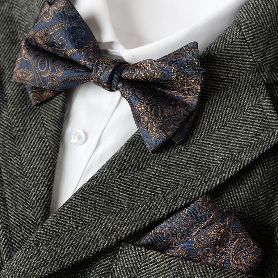 5Pcs Men's Paisley Pattern Deep Blue Necktie Set - image 2