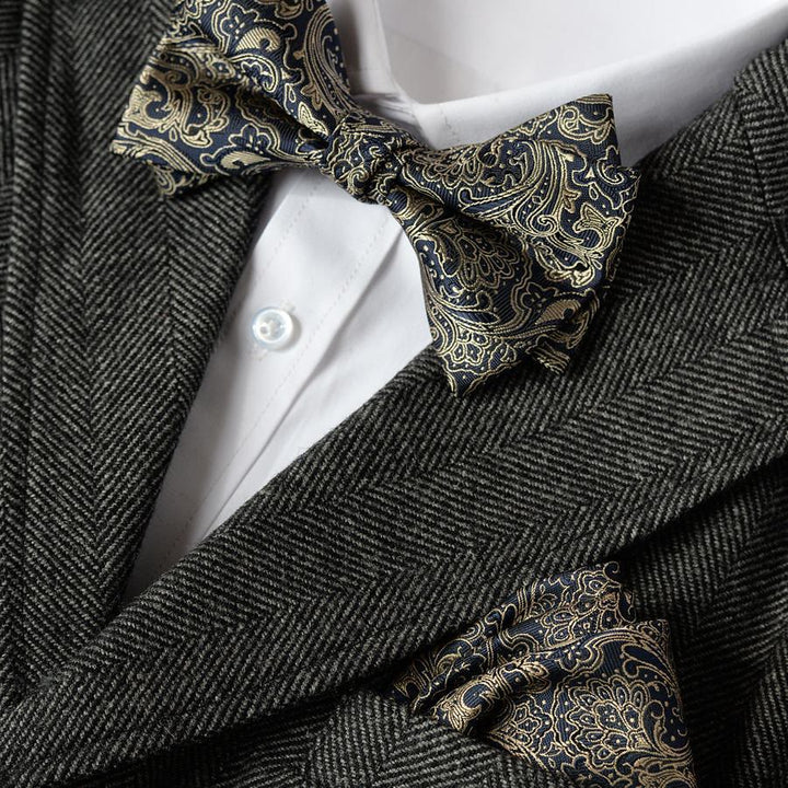 5Pcs Men's Paisley Pattern Gray Tone Necktie Set - image 2