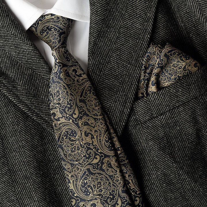 5Pcs Men's Paisley Pattern Gray Tone Necktie Set - image 1